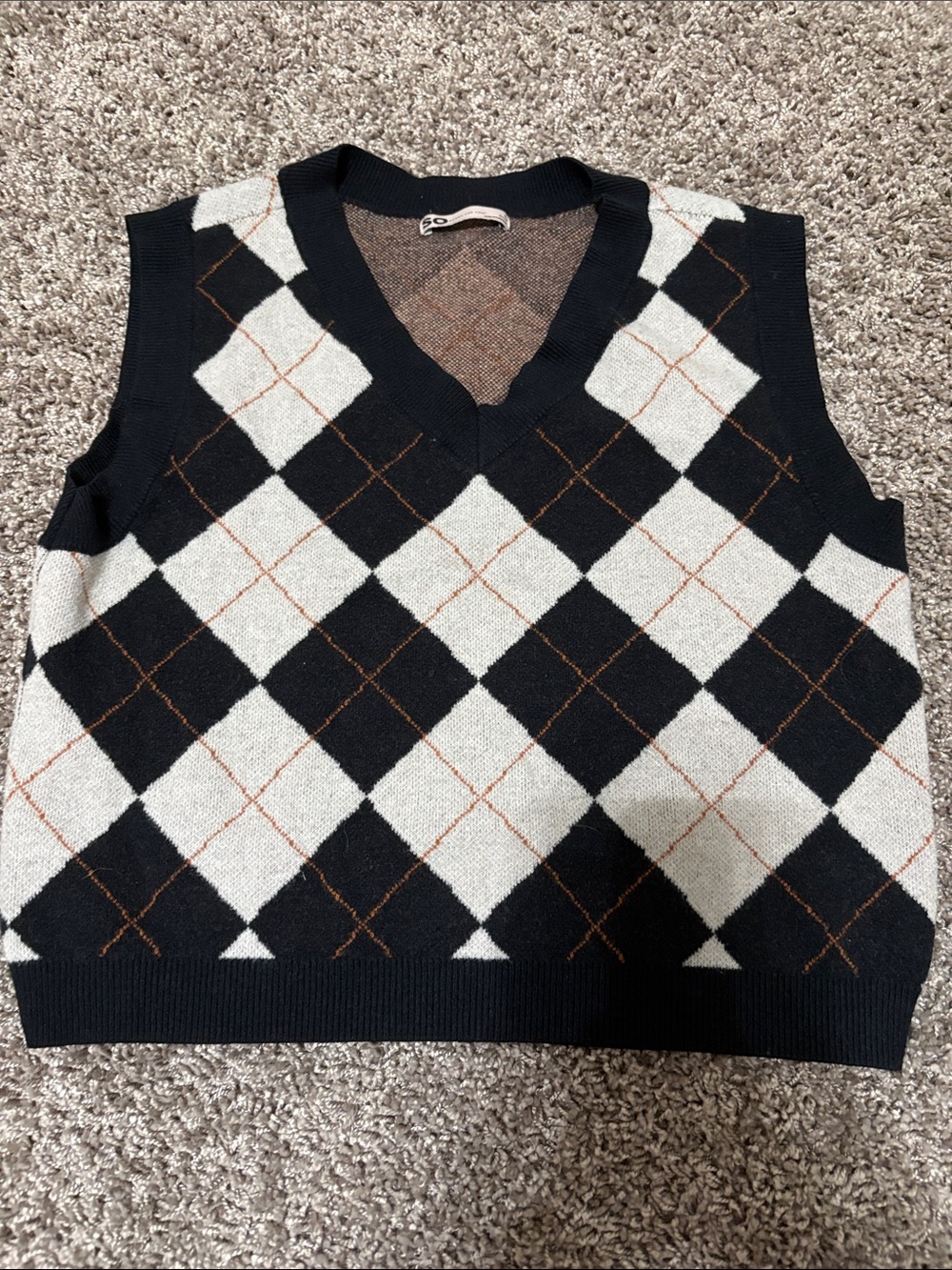 SO Black, Cream and Orange Argyle V-Neck Sweater Vest